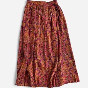 Vintage Rafaella Orange Purple Multicolored Boho Hippie Print Midi Skirt